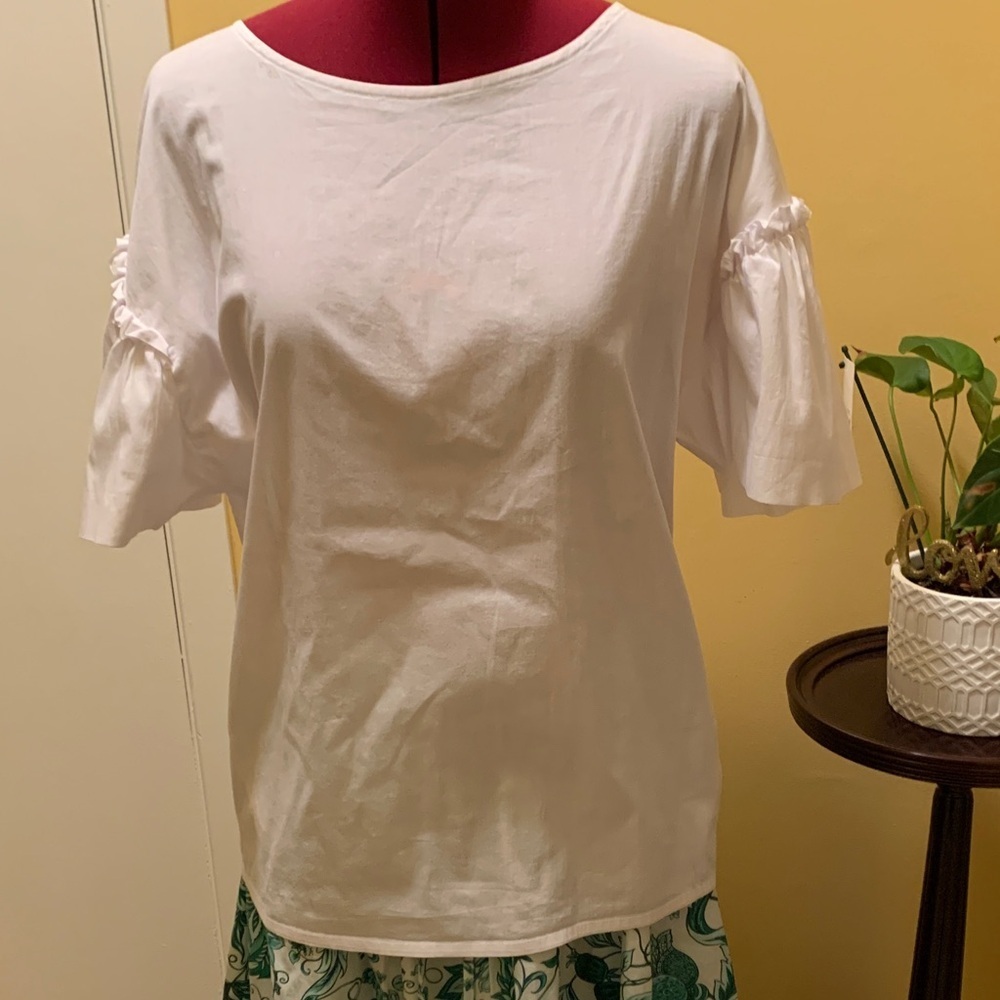 Stefanel White Blouse with Ruffle Detail on short sleeves